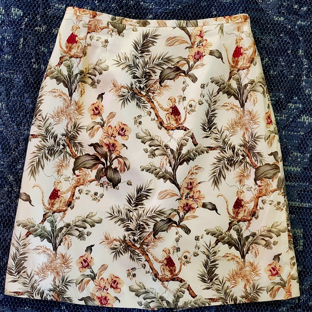 Talbots Womens A Line Skirt Monkeys Jungle Size 8 Lined Cotton Knee USA MADE